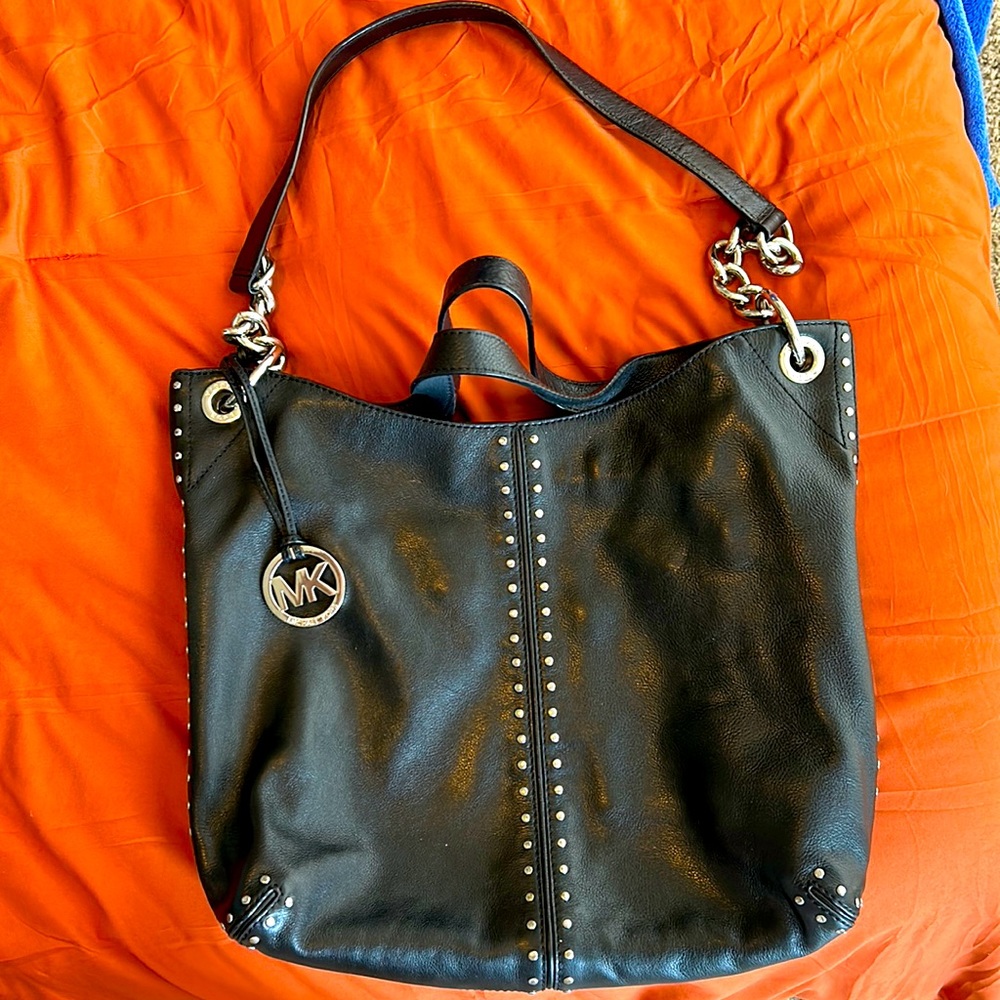 Michael Kors Uptown Astor Black Leather Studded Hobo Bag